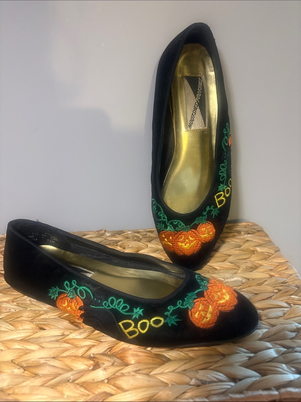 Halloween Pumpkin Embroidered Black Ballet Flats - Boo Detail Sz 7 1/2